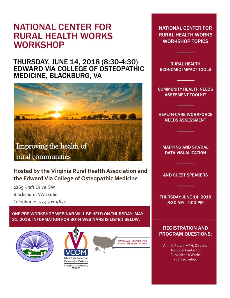 Training Course Rural Health NATIONAL CENTER FOR RURAL HEALTH WORKS WORKSHOP – Southwest Virginia ...